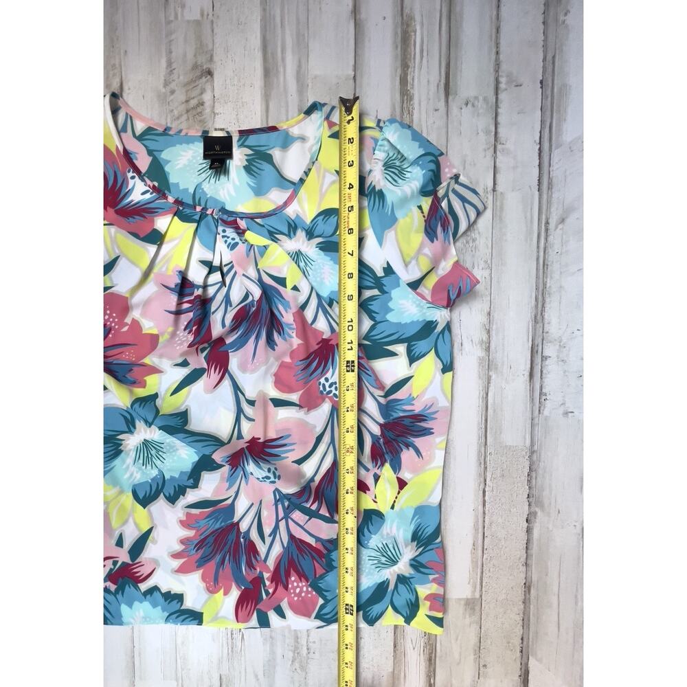 Worthington Womens Blouse Size XL Floral Pleated Scoop Neck Short Sleeves - Picture 7 of 7